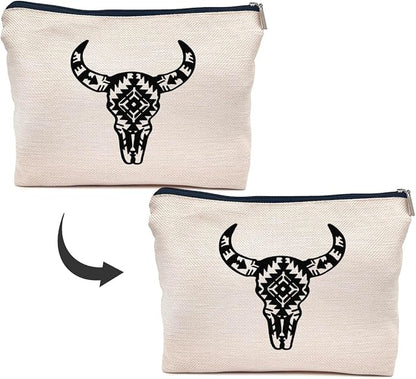 IWXYI Western Gifts Makeup Bag - Longhorn Skull Cosmetic Bags, Cow Skull Makeup Bags, Women's Cowgirl Gifts