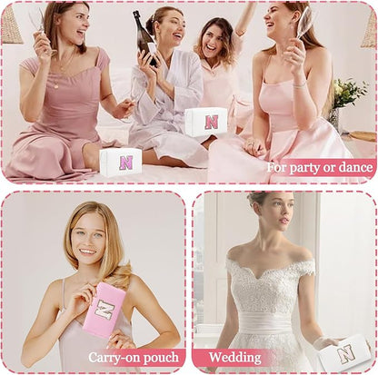 Personalized Initial Letter Makeup Bag, Small Glitter Letter Patch Cosmetic Pouch Zipper, Preppy Makeup Organizer PU Waterproof Travel Toiletry Bag,Monogrammed Birthday Gift for Women Girls(Letter N)