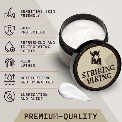 Striking Viking Shaving Cream - 5.3 fl oz, Pack of 1, Vanilla - Barbershop Comfort Vanilla Shaving Cream - Soothes Irritation & Protects Sensitive Skin Lather - Travel Ready Formula