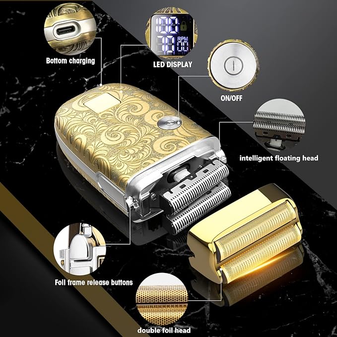 RESUXI Hair Clippers for Men & Electric Razor Shavers Set,Cordless Hair/Beard Trimmers Grooming Kit,Hair Liners Clippers for Hair Cutting Barbers Supplies,LCD Display 2 Foil Head