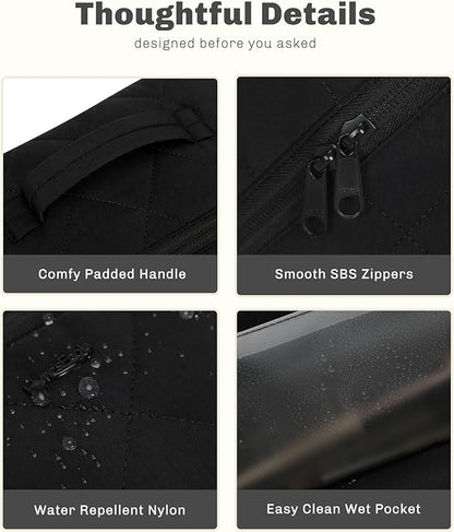 Hynes Eagle Travel Makeup Bag for Women Puffy Cosmetic Organizer Pouch Open Flat Toiletry Bag for Toiletries, Brushes Black