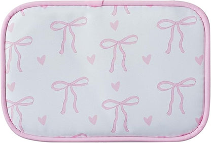 Cute Clear Makeup Bag with Bow Pattern,Transparent Nylon Travel Cosmetic Case with Zipper,Portable Makeup Organizer Pouch for Essentials(01Pink)