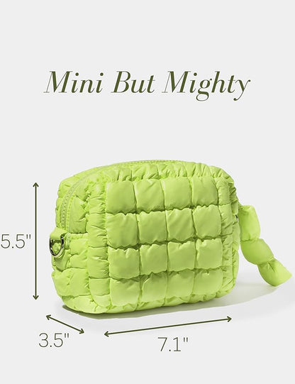 Yarnic Quilted Makeup Bag Quilt Cosmetic Bag, Puffy Travel Toiletry Bag for Women, Cute Makeup Bag Organizer Puffer Soft Makeup Pouch (Apple Green, S)
