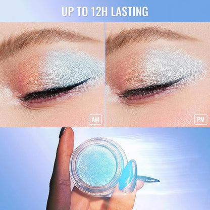Oulac Cream Eyeshadow also for Highlighter Large Capacity Highly Pigmented Eye Shadow Waterproof &Long Lasting with Moisturizing Formula, Shimmer Glitter Eye Makeup. 6g 01+02