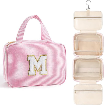 TOPEAST Christmas Gifts for Women Teen Girls Kids - Travel Hanging Toiletry Bag, Personalized Initial Toiletry Pouch, Birthday Gifts for Women Mom Daughter Sister Friends, Cruise Essentials, Pink M