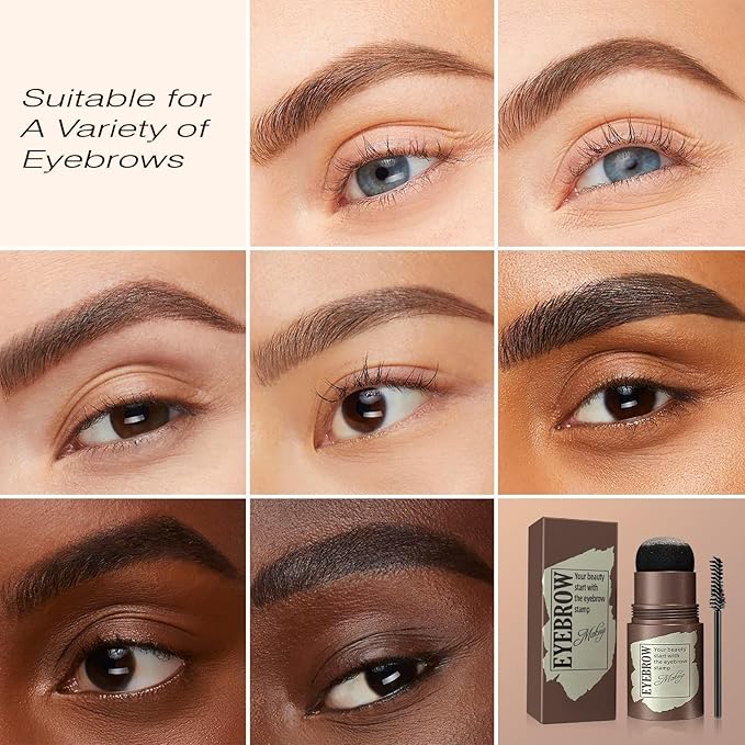 Eyebrow Stamp Stencil Kit - Eyebrow Powder with Brush Long-Lasting & Waterproof Brow Shaping Kit with 24 Reusable Thin & Thick Eyebrow Stencils for Natural Eyebrow Color (Dark Brown)