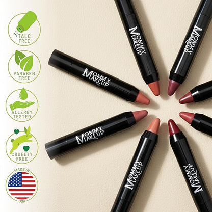 Mommy Makeup Triple Sticks Lipstick, Cream Blush & Teatment All-In-One with Shea & Cocoa Butter - Soft & Creamy Moisturizing Lip Crayon For Lips & Cheeks (Gigi)