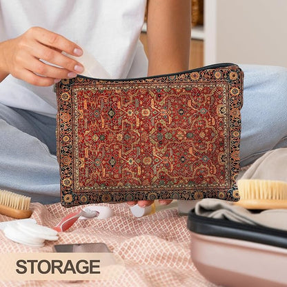 Vintage Boho Tribal Makeup Bag, Traditional Red Rug Style Makeup Bag, Vintage Retro Ethnic Pattern Cosmetic Bag Gifts for Women Friends