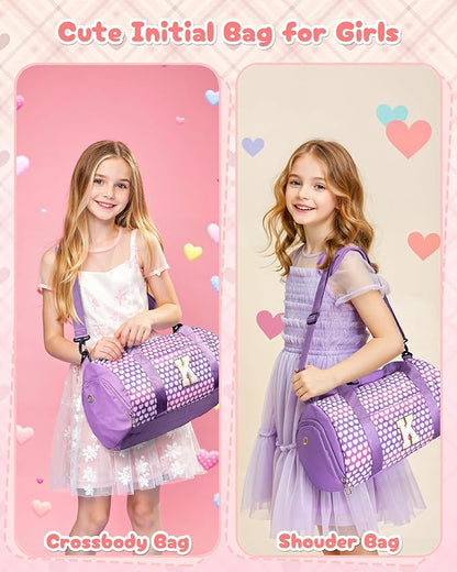Sweet 16 Gifts for Daughter, Girls Travel Duffel Bag, Kids Initial Overnight Bags with Shoe Compartment, Personalized Gym Ballet Dance Bag with Makeup Pouch, Christmas Gift Ideas (Letter O)
