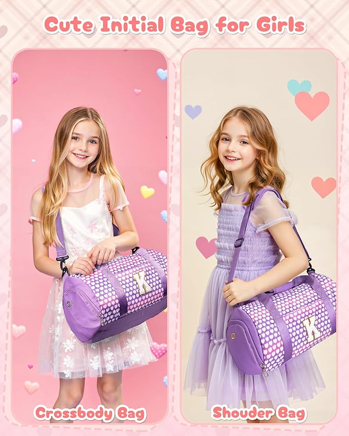 Birthday Gifts for Preteen, Girls Travel Duffel Bag, Kids Initial Overnight Bags with Shoe Compartment, Personalized Gym Ballet Dance Bag with Makeup Pouch, Sweet 16 Gift for Girl (Letter I)