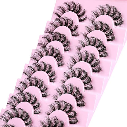 ALPHONSE Russian Lashes Clear Band False Eyelashes Natural Look D-Curly Fake Lashes Russian Strip Faux Mink Eyelashes 9 Pairs Pack