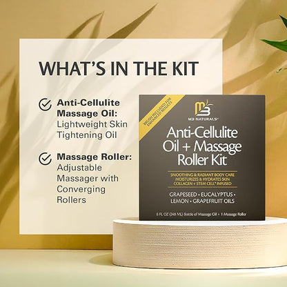 Anti Cellulite Oil and Lymphatic Drainage Massager Kit | Fascia Blaster for Contoured & Smoother Skin | Muscle Roller for Sore Arms, Legs, and Stomach, 8 fl oz by M3 Naturals
