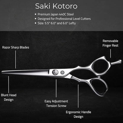 Saki Kotaro 6 Inch Set of Hair Cutting Shears - For Professional Hairdressers and Barbers - Hair Scissors and Thinning Shears for Hair Cut - Made from Japanese 440C Steel