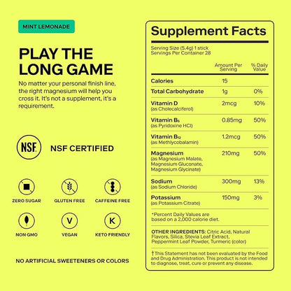 MAGNA Electrolytes Powder Drink Mix for Hydration, Energy & Focus Support with Magnesium L Threonate, Sodium, Potassium, Vitamin D, B6 & B12, Sugar Free, Mint Lemonade Flavor, 28 Servings