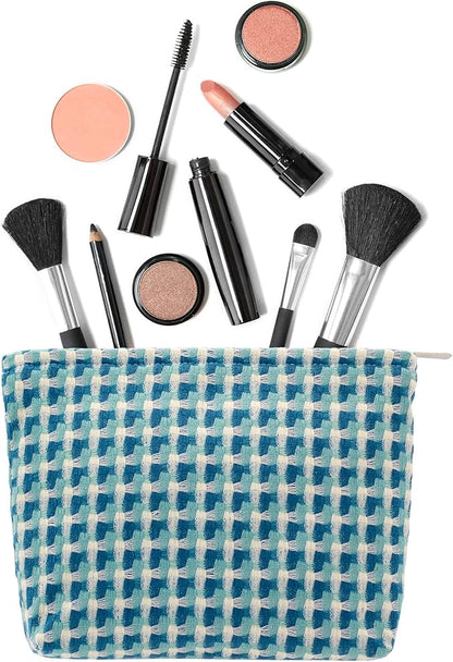 Makeup Bags for Purse Zipper Cosmetic Pouch Large Travel Canvas Make Up Organizer Tool Pouch for Women and Girls,Grid Green