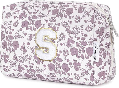 Narwey Birthday Gifts for Teen Girls Kids Women Personalized Initial Floral Makeup Bag Cute Cosmetic Trendy Stuff 6 8 10 11 12 13 14 16 18 Years Old Travel Toiletry Bag (Little Dusty Pink Flower S)