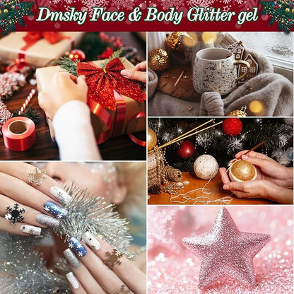 14 Colors Body Glitter,Face Glitter Makeup for Kids Women,Sparkly Chunky Hair Glitter for Eye Lip Nails,Mardi Gras Glitter Makeup Face Paint,Singer Concerts Disco Rave Festival Accessories-Christmas