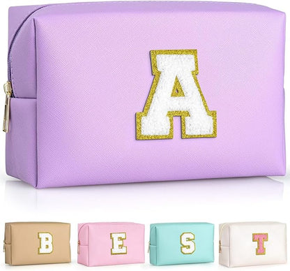 TOPEAST Mom Gifts for Mom, Personalized Initial Makeup Bag Cosmetic Bags for Women Cute Purple Makeup Pouch Birthday Gifts for Mom Mothers Gifts (Purple A)