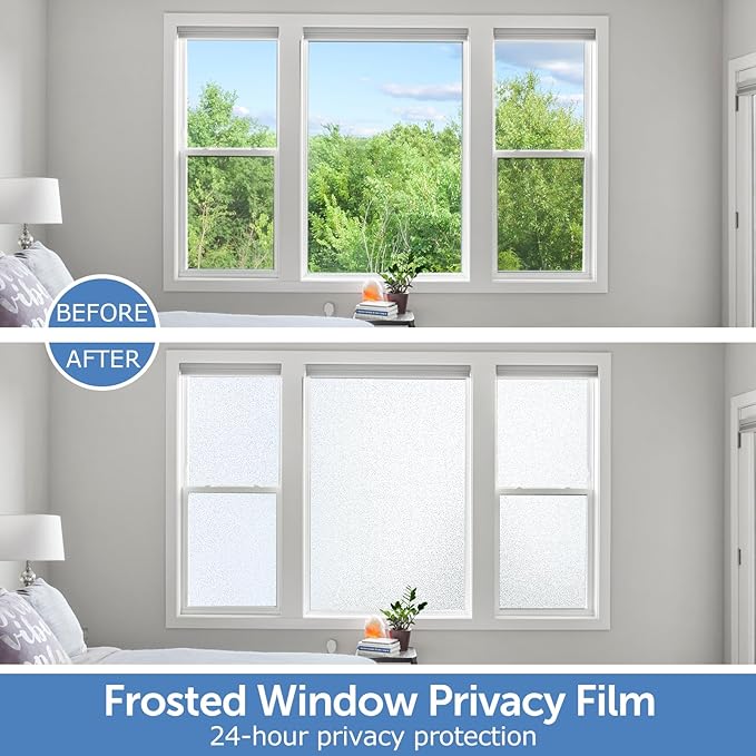 HIDBEA Frosted Window Privacy Film - Non Adhesive Static Cling Glass Stickers Sun UV Blocking Heat Control Door Covering Decals for Home Office, 11.8 x 78.7 Inch