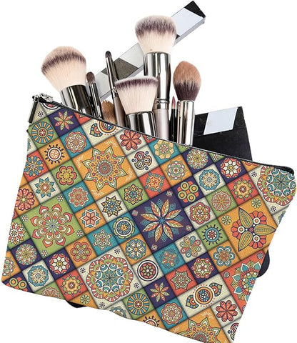 Makeup Bag Oriental Tile Cosmetic Bag Mini Portable Travel Toiletry Bag Organizer Makeup Brushes Aesthetic Accessories Waterproof Storage Bag for Women