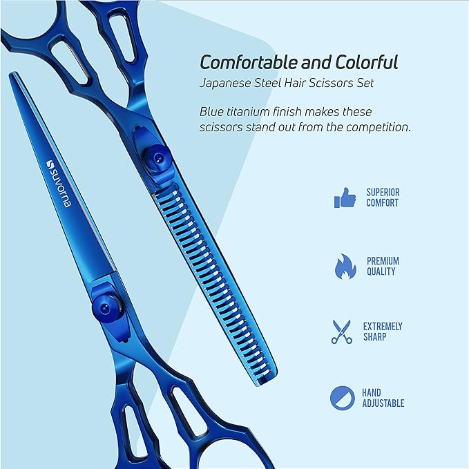 Suvorna Hair Cutting Scissors Professional with Thinning Shears for Hair | 2 Pcs Hair Shears | J2 Japanese Stainless Steel Professional Hair Scissors | 5.5" Hair Shear Professional.