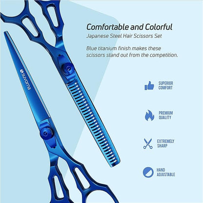Suvorna Hair Cutting Scissors Professional with Thinning Shears for Hair | 2 Pcs Hair Shears | J2 Japanese Stainless Steel Professional Hair Scissors | 5.5" Hair Shear Professional.