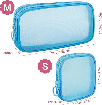 4 Pieces Mini Zipper Nylon Mesh Pouch, Mesh Cosmetic Bags Makeup Bags, Multipurpose Travel Toiletry Bags for Office Supplies and Travel Accessories (Navy Blue, M)