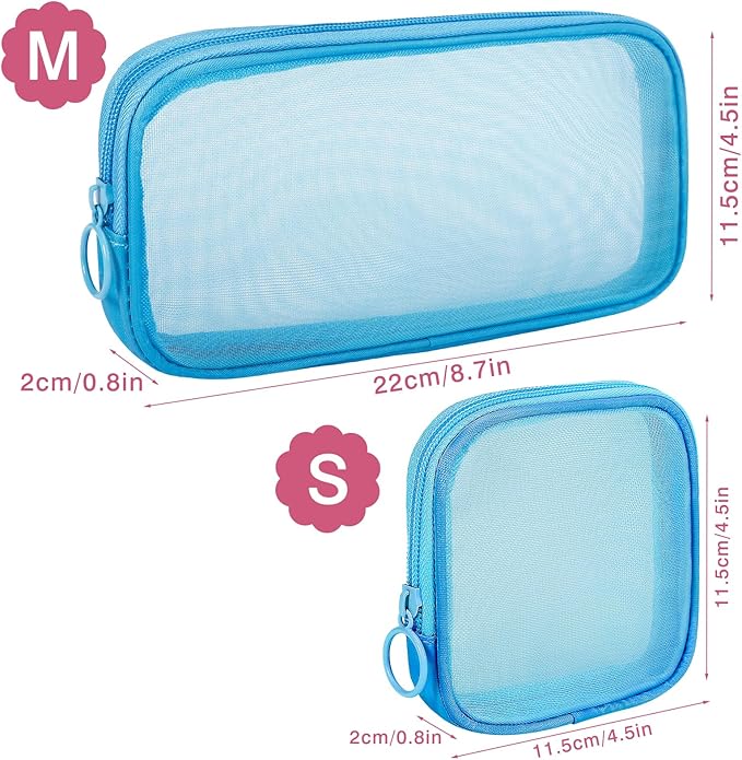 4 Pieces Mini Zipper Nylon Mesh Pouch, Mesh Cosmetic Bags Makeup Bags, Multipurpose Travel Toiletry Bags for Office Supplies and Travel Accessories (Multicolored, S)