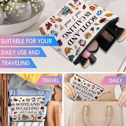 Scottish Gifts Makeup Bag, Edinburgh Gift - Scotland Travel Essentials Souvenirs for Women