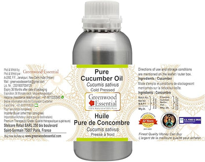 Greenwood Essential Pure Cucumber Oil (Cucumis sativus) Cold Pressed 300ml (10 oz)