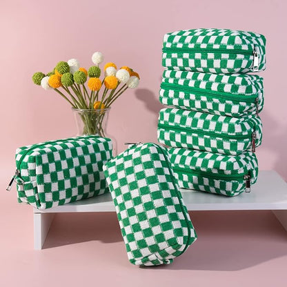SOIDRAM Checkered Makeup Bag Preppy Cosmetic Bag Bulk Green Makeup Pouch Personalize Travel Toiletry Bag Organizer Cute DIY Makeup Brushes Storage Bag for Women
