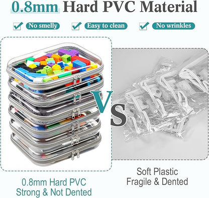 Sanwuta 6 Pcs Clear Hard Zipper Case Hard Plastic Zipper Pouches Makeup Bag Pencil Pouches Transparent Cases for Snacks Plastic Storage Organizer Box for Travel(Gray,9.84 x 7.87 x 2 Inch)