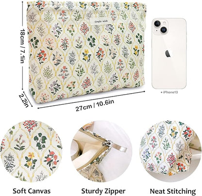 STARDW Aesthetic Floral Makeup Bag Cute Small Cosmetic Bags for Women Girls, Travel Toiletry Bag Large Capacity Zipper Makeup Pouch, Purse Organizer Pouches