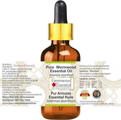Greenwood Essential Wormwood Essential Oil (Artemisia Absinthium) with Glass Dropper | Pure | Non-Sticky | Non-Greasy | Lightweight | Men & Women | All Skin Types | Steam Distilled 30ml (1 oz)