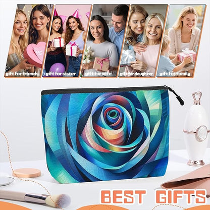 Cosmetic Bags Travel Makeup Toilet Case Waterproof Pouch for Women Girls 6.7X9.45inches - Blue - Toned Abstract Rose - Like Spiral