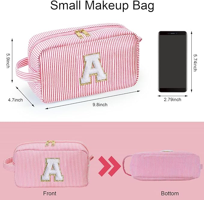 YOOLIFE Travel Makeup Bag for Women - Monogram Cute Initial Pink Cosmetic Bag Toiletry Pouch Make Up Case for Women Her Best Friend Friendship Sister Teacher, Personalized Birthday Gifts for Women Z