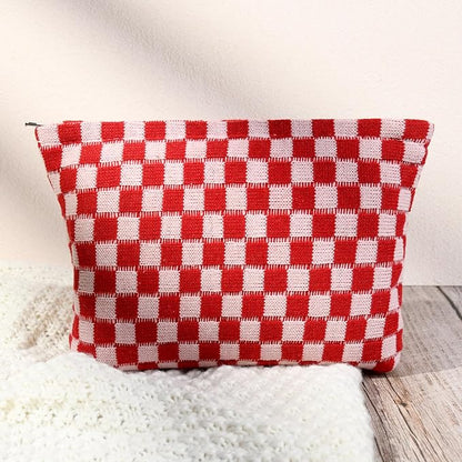 SOIDRAM 2 Pcs Checkered Makeup Bag Large Cosmetic Bag Toiletry Bag Makeup Pouch Travel Bag Organizer Cute Makeup Brushes Aesthetic Accessories Storage Bag for Women Red