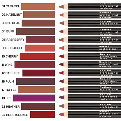 Radiant Professional Waterproof Lip Liner Pencil - Long Lasting Lip Liner for Defined Lips - Soft & Creamy Lipliner with Vitamin E - 1.20gr, (17 TOFFEE)