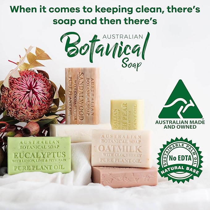 Australian Botanical Soap, 6.6 OZ, Vitamin C and Valencia Orange, Triple Milled Bars made with a Natural Soap Base and Enriched with Organic Shea Butter, Pack of 8
