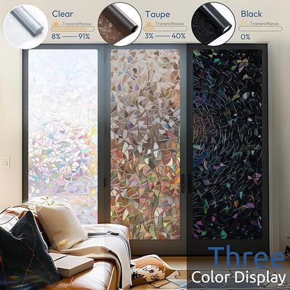 rabbitgoo Window Privacy Film Rainbow Film Decorative Window Sticker, 3D Static Stained Glass Cling Tint for Home Heat Control Non-Adhesive, Brown, 17.5 x 157.4 inches