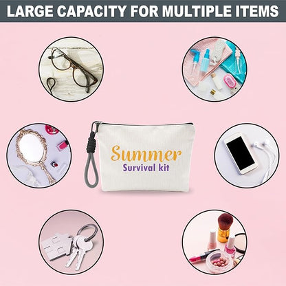 Funny Make Up Bag For Woman, Cosmetic Bag With Hand Strap- Retro Summer Survival Kit - Lined Toiletry Bag - Travel Pouch, Girl Organizer With Zipper, Women Essentials & Accessories - B06