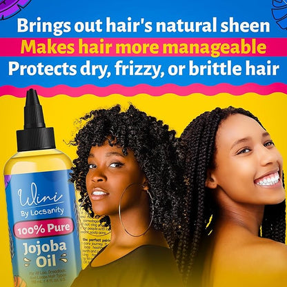 Locsanity Wini Pure 100% Jojoba Oil Organic Cold Pressed Unrefined Non-GMO - 4 fl oz: Moisturizing Face & Hair Oil for Growth, Skin Care, Strengthening & Nourishing