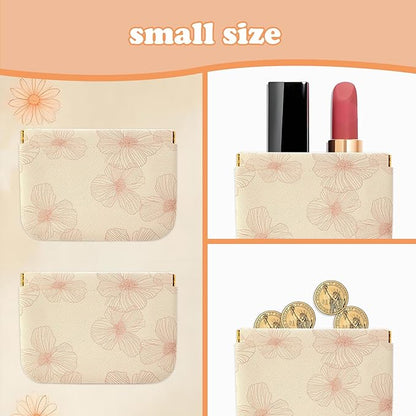 4Pcs Small Purse Cosmetic Bags,Mini Leather Makeup Bag for Women,Waterproof Portable Makeup Pouch No Zipper Squeeze Closure Coin Purse Lipstick Bag Accessories,Travel Kit Storage Pouch (Floral)