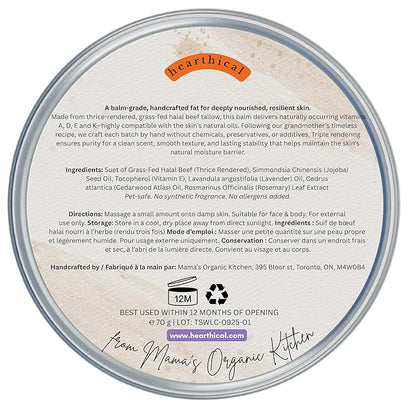 Halal Grass Fed Beef Tallow For Skin – 70g Organic Beef Tallow Moisturizer – Beef Tallow Face Moisturizer & Beef Tallow Face Cream – Pure Beef Tallow Balm with Lavender & Cedarwood