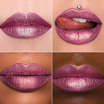 MAKI YIKA 3Pc Metallic Lipstick Long Lasting Pink Brown Red Glitter Lipsticks High Shine Lipstick No Smudge No Transfer Liquid Lip Gloss (Pink/Brown/Red)