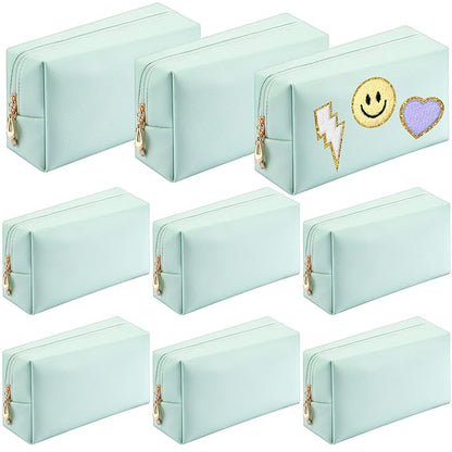 Sanwuta 9 Pcs Makeup Bags Bulk PU Double Zippers Cosmetic Bag Makeup Toiletry Christmas Small Pouch Portable Travel Organizers Case for Women Bridesmaid Party End of The Year(Mint Green)