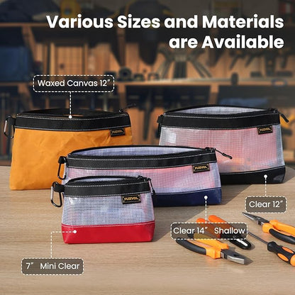 Clear Tool Pouch, Small Tool Bag, 12" Zipper Pouch, Tool Pouch Bag for Tool Box Organizers and Storage, Heavy Duty Small Tool Pouch for Men and Women,3 Pack