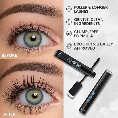 Lash Next Door Water Resistant Mascara Black Volume and Length - No Clump Volumizing Mascara for Thickening and Lengthening - Smudge Proof Lashes by Brooklyn and Bailey (3 Pack)