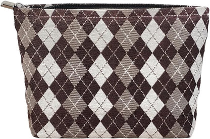 STARDW Parallel Checkered Makeup Bag Cute Cosmetic Bags for Women Girls, Travel Toiletry Bag Large Capacity Zipper Makeup Pouch, Purse Organizer Pouches