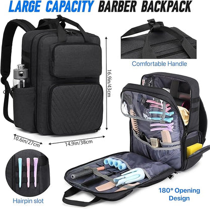 Barber Bag, Large Capacity Barber Case, Travel Hairdresser Organizer Supplies Bag, Hairstylist Backpack for Hair Cutting Tools